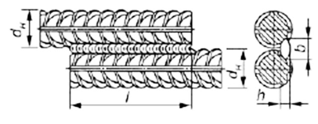 схема стыковки арматурных стержней сваркой внахлест